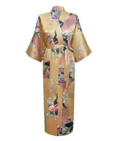 Long Robe Print Flower Peacock Kimono Bathrobe Sleepwear