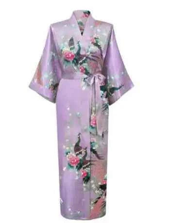 Long Robe Print Flower Peacock Kimono Bathrobe Sleepwear