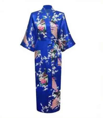 Long Robe Print Flower Peacock Kimono Bathrobe Sleepwear