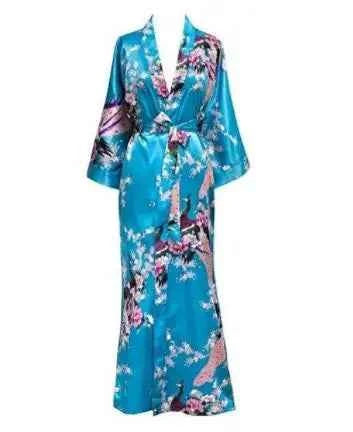 Long Robe Print Flower Peacock Kimono Bathrobe Sleepwear