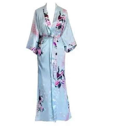 Long Robe Print Flower Peacock Kimono Bathrobe Sleepwear