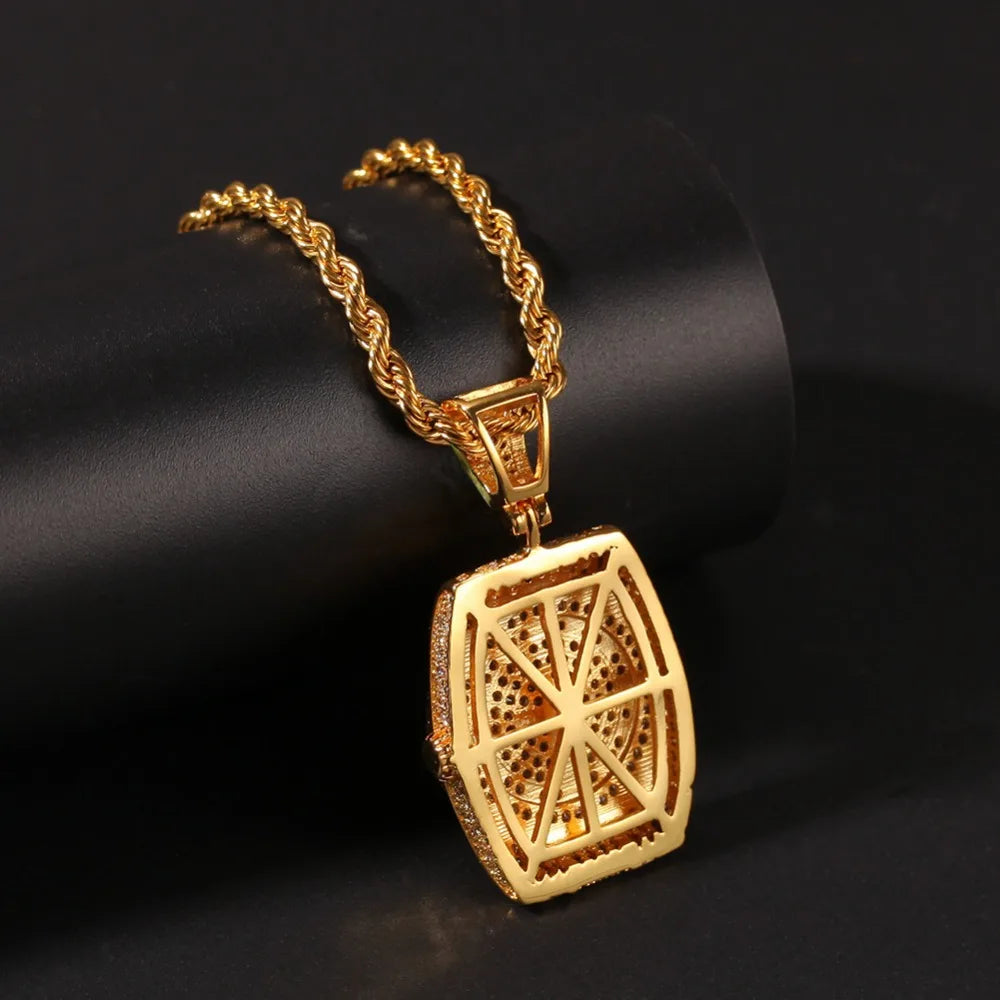 AAA CZ Stones Wristwatch Watch Shape Pendants Necklace Gold Color with Cuban Chain