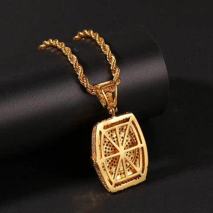 AAA CZ Stones Wristwatch Watch Shape Pendants Necklace Gold Color with Cuban Chain