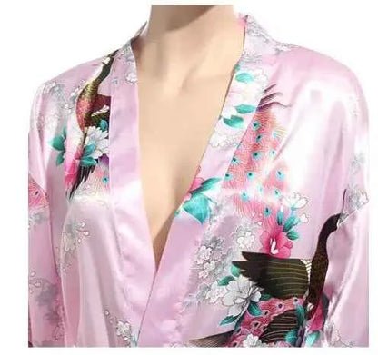 Long Robe Print Flower Peacock Kimono Bathrobe Sleepwear