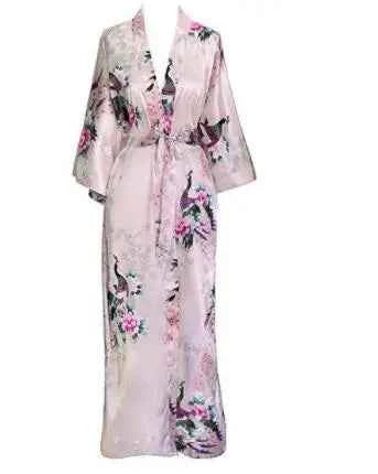 Long Robe Print Flower Peacock Kimono Bathrobe Sleepwear