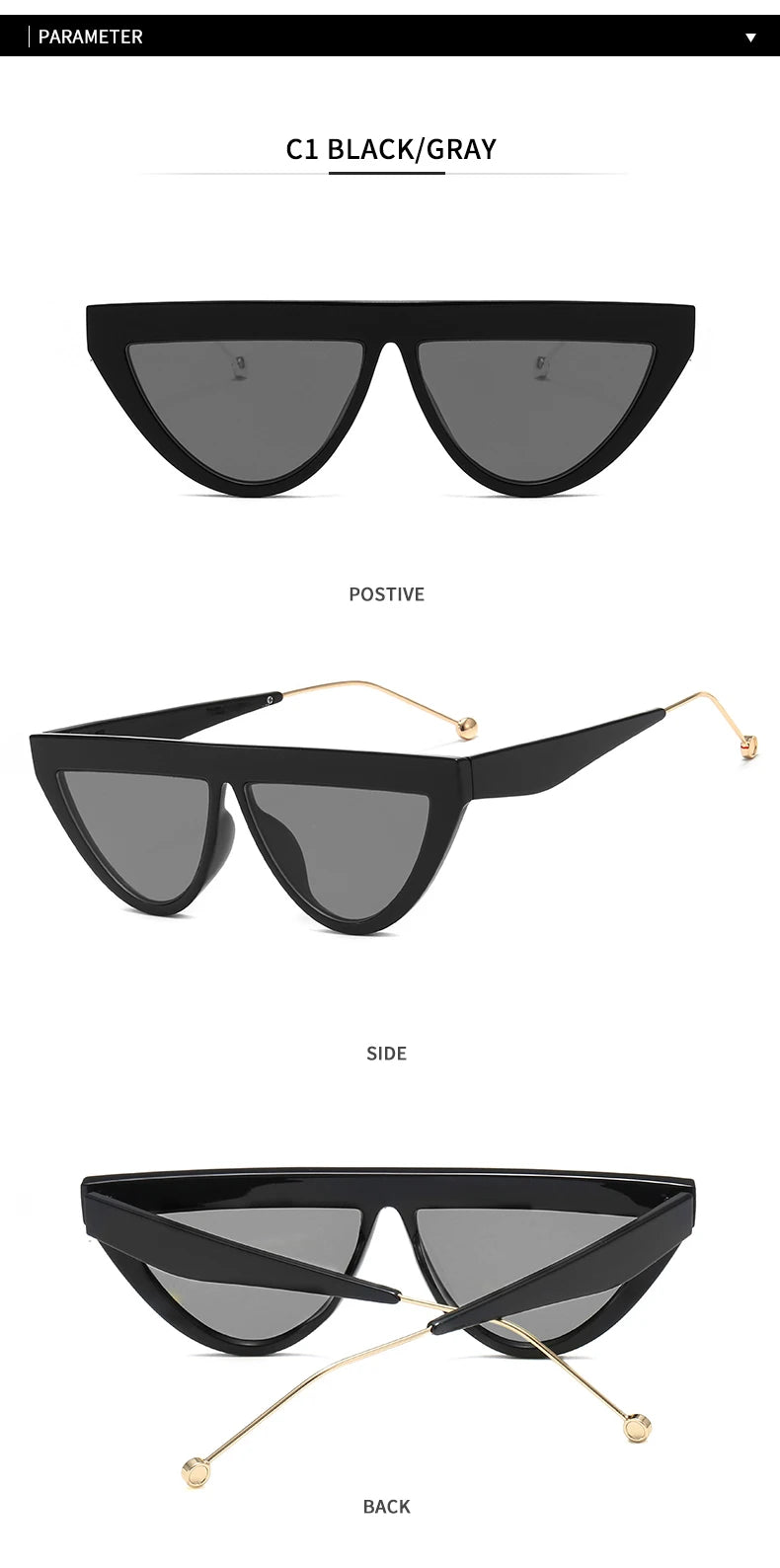 Samjine Cat Eye Designer Narrow Frame Flat Top Shades