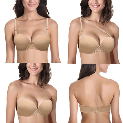 Strapless Wedding Multiway Bralette Add 2 Cup Super Padded Push Up Bra (Size 32 34 36 38 40 A B C D)