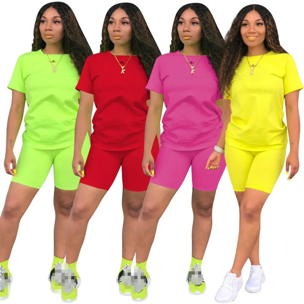 O-neck Crop Top + Short Sets 2 Piece Set For Women
