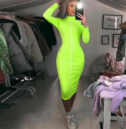 Tight All-around Contrast Slim Fit Midi Dresses