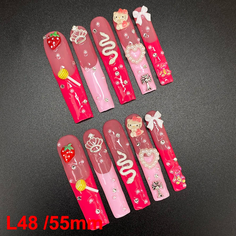 Custom Elegant 3D Decoration Ballerina Wearable Artificial Handmade Press on Nails 10PCS Hand Paint Trapezoid Nails Art Manicure