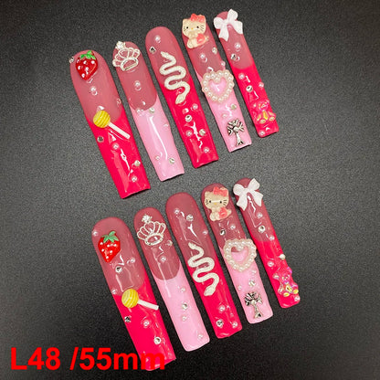 Custom Elegant 3D Decoration Ballerina Wearable Artificial Handmade Press on Nails 10PCS Hand Paint Trapezoid Nails Art Manicure