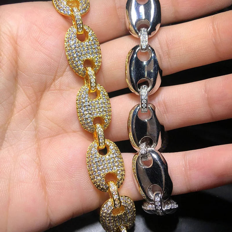16"-30" Cubic Zirconia Solid Coffee Beans Pig Nose Link Chain Necklace