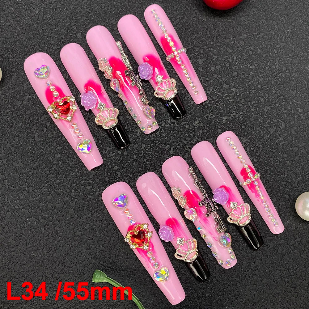 Custom Elegant 3D Decoration Ballerina Wearable Artificial Handmade Press on Nails 10PCS Hand Paint Trapezoid Nails Art Manicure