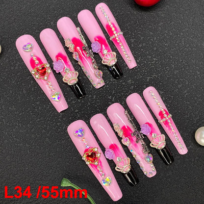 Custom Elegant 3D Decoration Ballerina Wearable Artificial Handmade Press on Nails 10PCS Hand Paint Trapezoid Nails Art Manicure