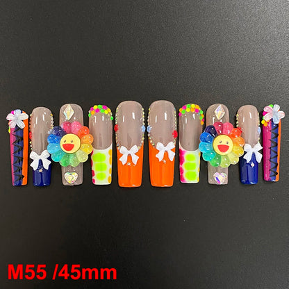 Wholesale Best Quality Durable Acrylic Handmade False Press on Nails 10PCS Luxury Long Ballerina Artificial Fingernail with Glue