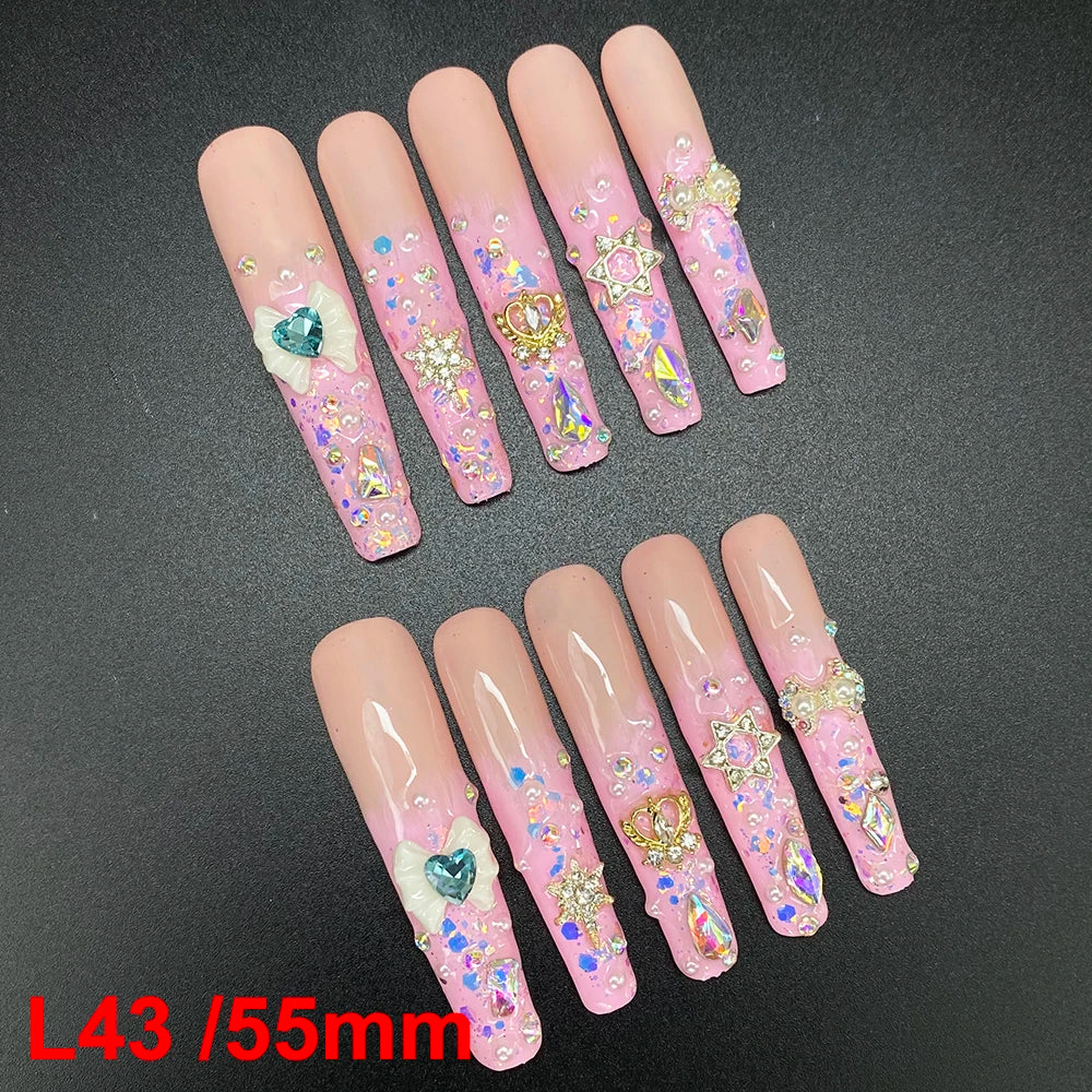 Custom Elegant 3D Decoration Ballerina Wearable Artificial Handmade Press on Nails 10PCS Hand Paint Trapezoid Nails Art Manicure