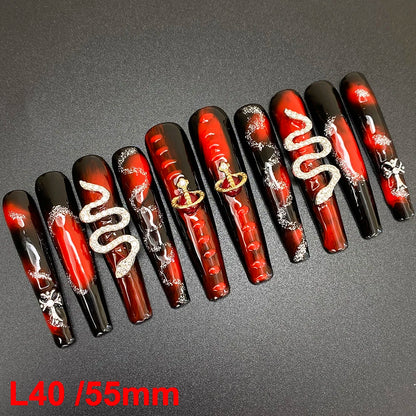 Custom Elegant 3D Decoration Ballerina Wearable Artificial Handmade Press on Nails 10PCS Hand Paint Trapezoid Nails Art Manicure