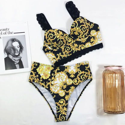 Printed Push Up High Waist Bikini Set