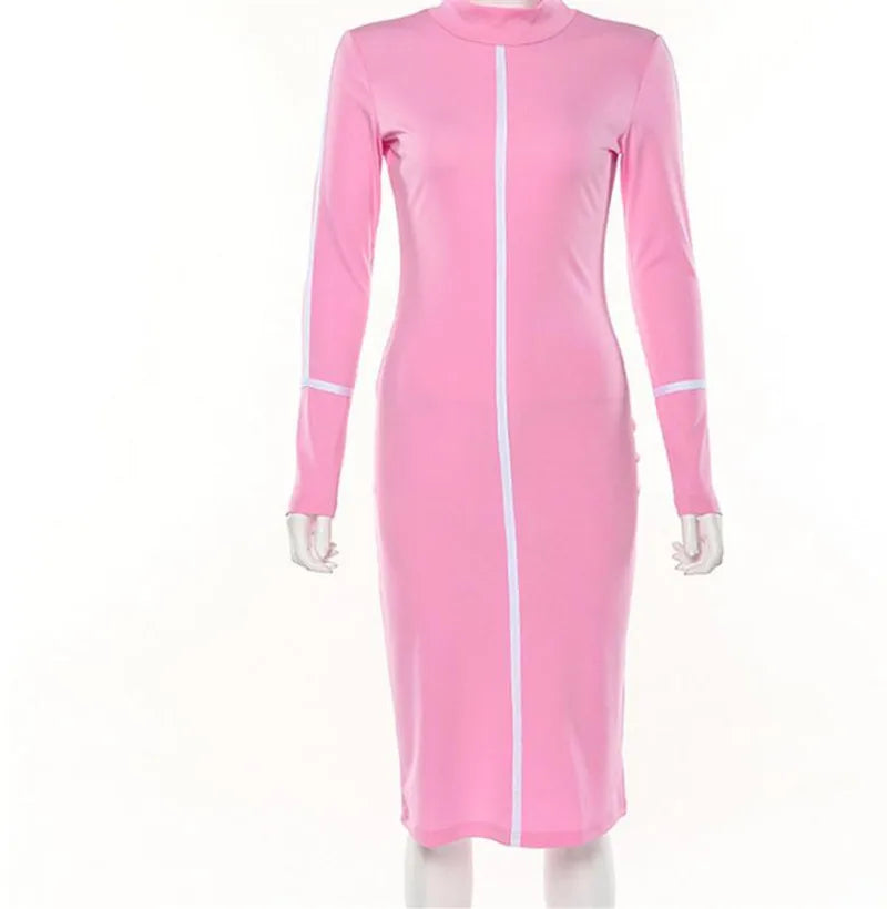 Tight All-around Contrast Slim Fit Midi Dresses