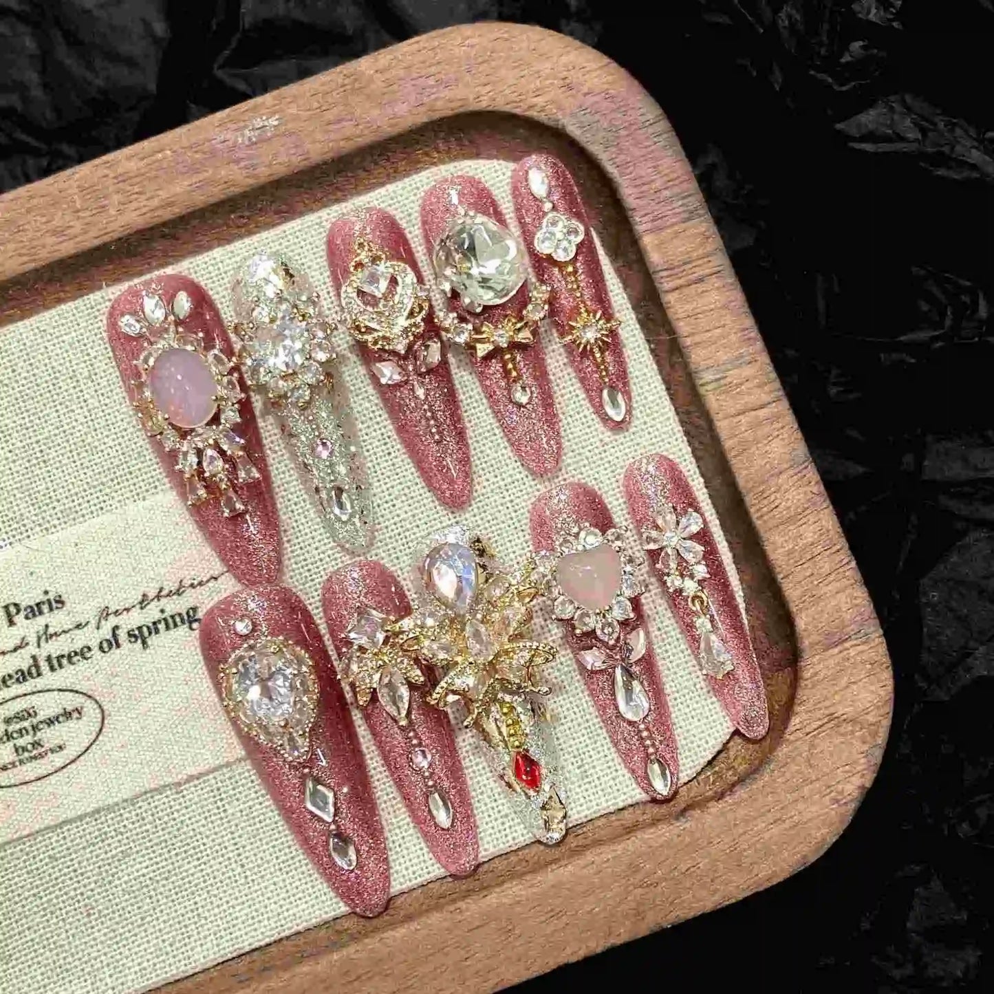 French Romantic Art Handmade butterfly Blue Rose Nail Art Piece Detachable Wearing Nails Press on Nails