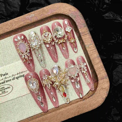 French Romantic Art Handmade butterfly Blue Rose Nail Art Piece Detachable Wearing Nails Press on Nails
