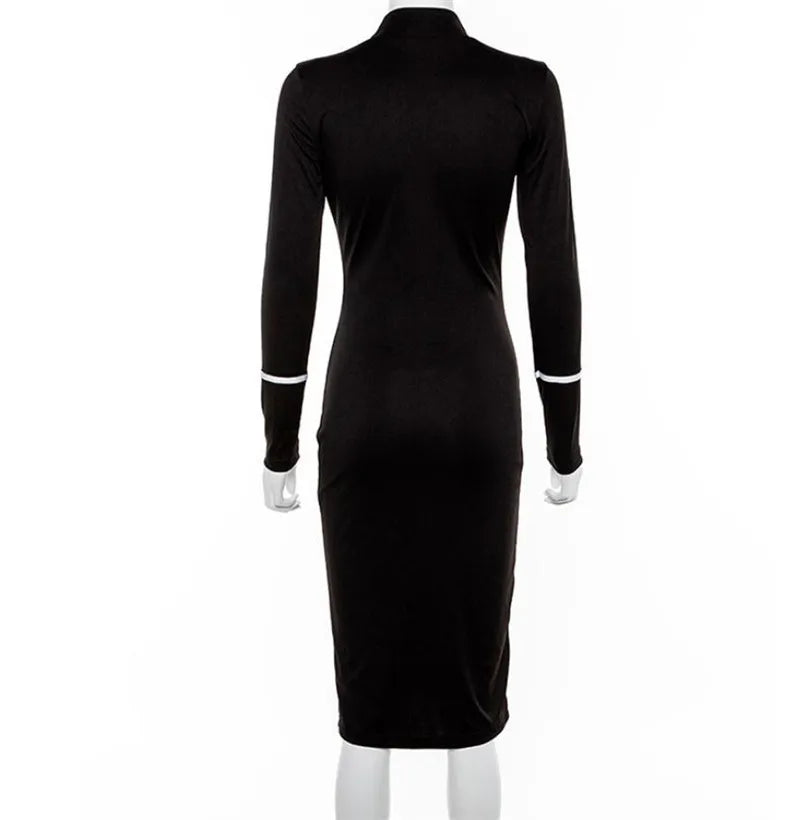 Tight All-around Contrast Slim Fit Midi Dresses