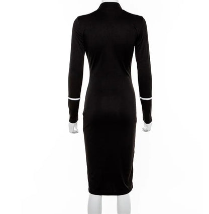 Tight All-around Contrast Slim Fit Midi Dresses