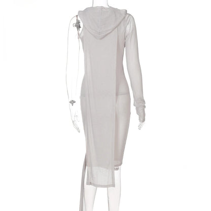 Ribbed Hooded One Sleeve Knit Asymmetric Midi Dresses Baddie Clothes