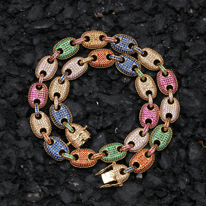 16"-30" Cubic Zirconia Solid Coffee Beans Pig Nose Link Chain Necklace