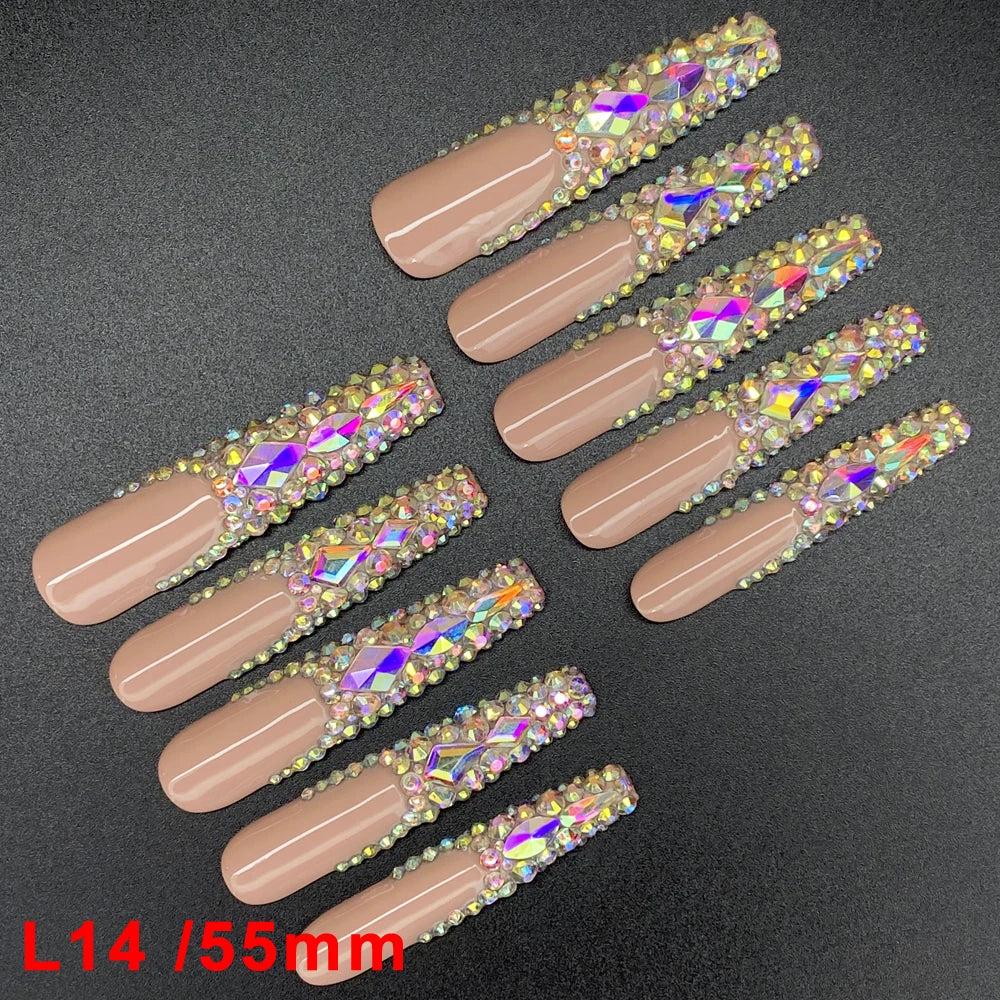Wholesale Best Quality Durable Acrylic Handmade False Press on Nails 10PCS Luxury Long Ballerina Artificial Fingernail with Glue