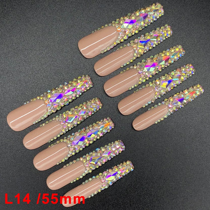 Wholesale Best Quality Durable Acrylic Handmade False Press on Nails 10PCS Luxury Long Ballerina Artificial Fingernail with Glue