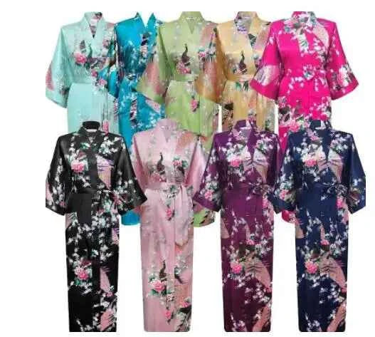 Long Robe Print Flower Peacock Kimono Bathrobe Sleepwear