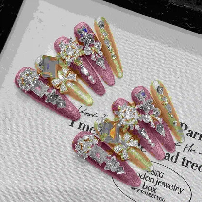 French Romantic Art Handmade butterfly Blue Rose Nail Art Piece Detachable Wearing Nails Press on Nails