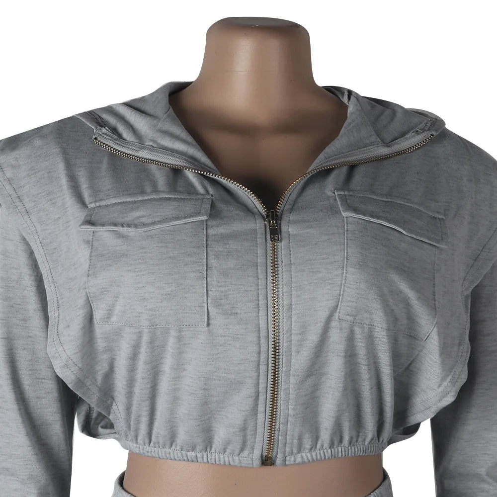 Solid Long Sleeve Two piece Sweatsuit Sets