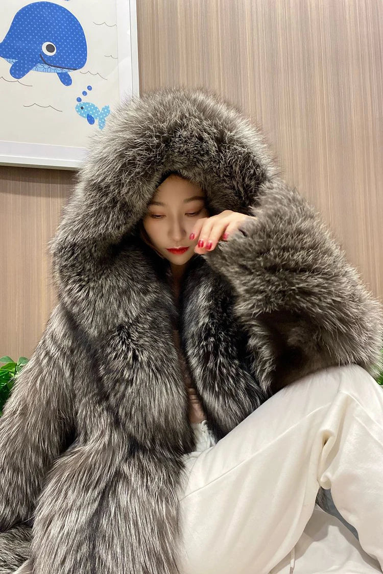 Yoko Hooded Fur Coat 🧥