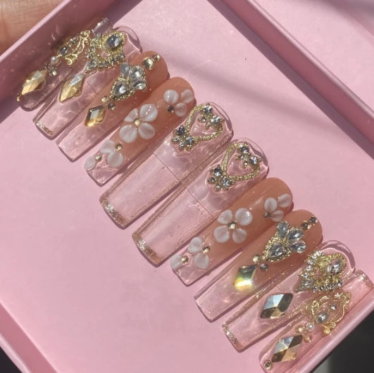 Exclusive Elegant French Design Private Label Short Matte Handmade Press Nails Fake Full Cover Rhinestone Acrylic Artificial