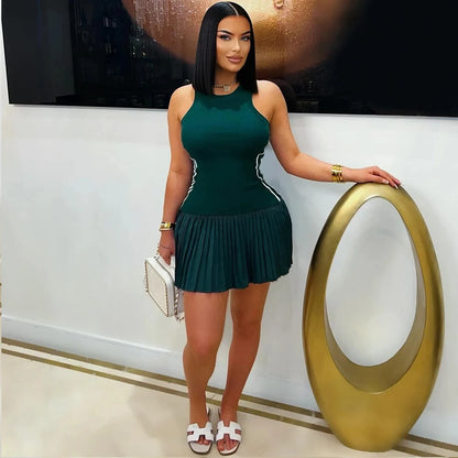 Ribbed Pleated Skirt Mini Dresses