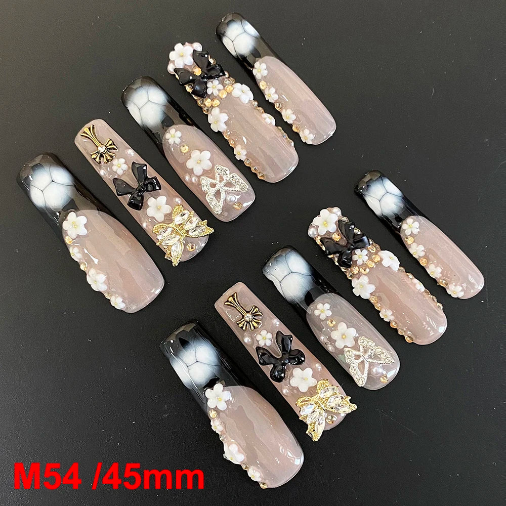 Wholesale Best Quality Durable Acrylic Handmade False Press on Nails 10PCS Luxury Long Ballerina Artificial Fingernail with Glue