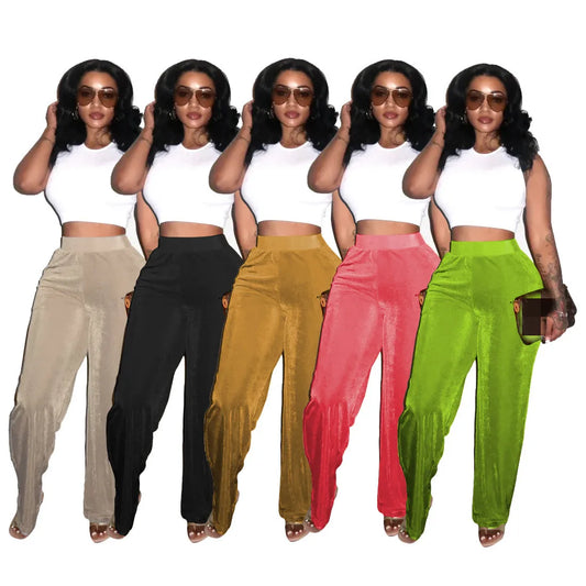 Multi-Color Velvet Wide Leg Pants Ts1296