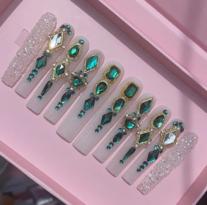 Exclusive Elegant French Design Private Label Short Matte Handmade Press Nails Fake Full Cover Rhinestone Acrylic Artificial