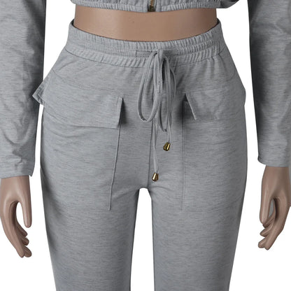 Solid Long Sleeve Two piece Sweatsuit Sets