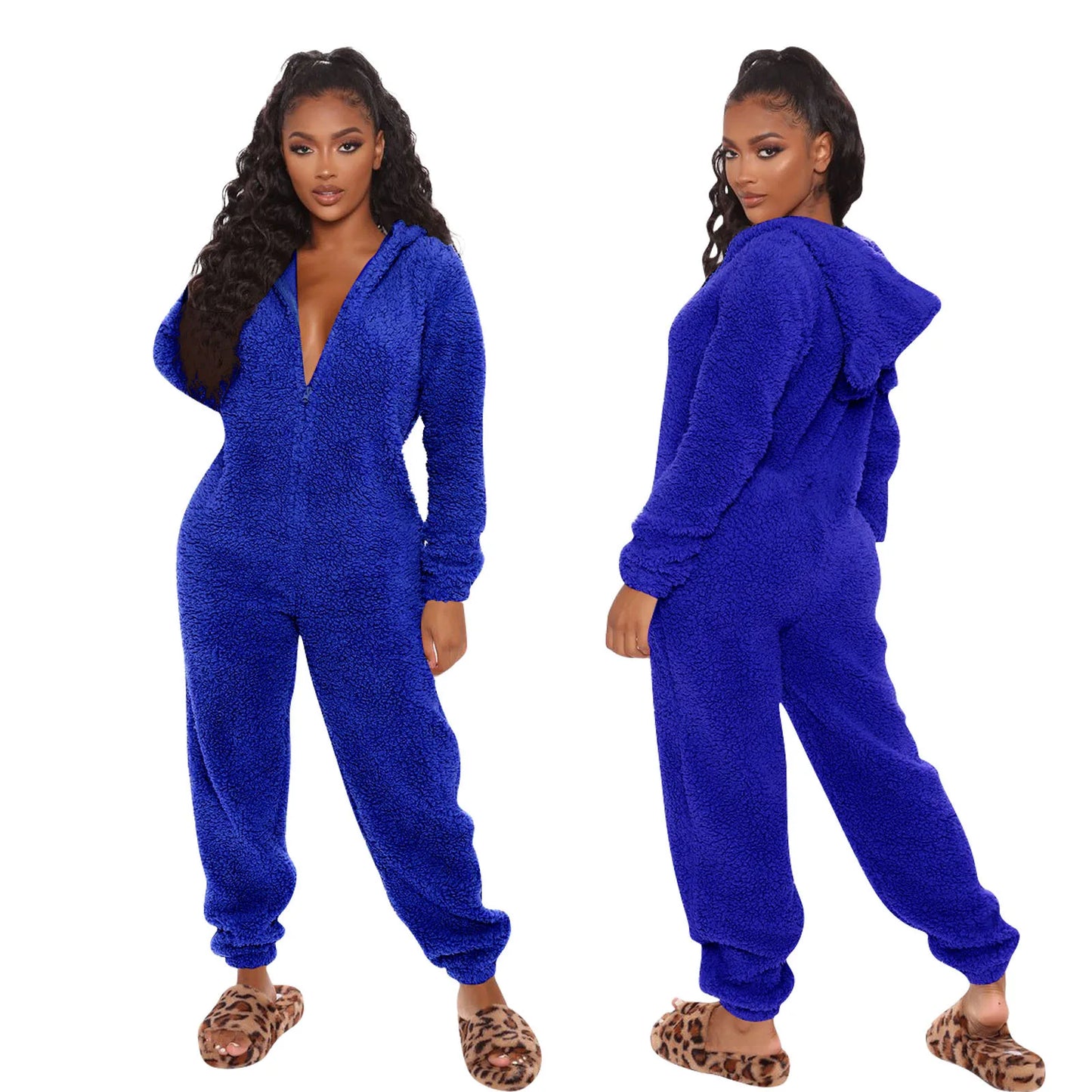 Winter Loungewear Plus Size Fleece Pajama Zipper Hoodie Sleepwear Onesie Pajamas Jumpsuits a Thick Slim-fit Winter Adult Onesie
