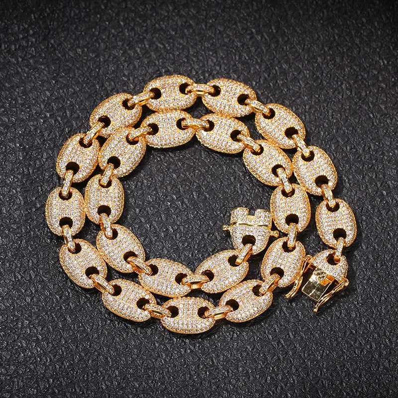 16"-30" Cubic Zirconia Solid Coffee Beans Pig Nose Link Chain Necklace