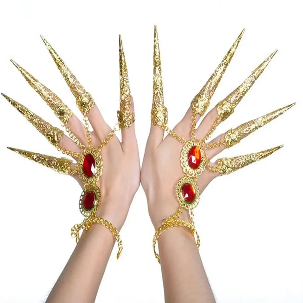 Indian Thai Golden Finger Bracelet /Shining Red Crystal Girl's Belly Dance Jewelry