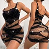 Hot Rhinestones Lingerie Diamond Fishnet Dress