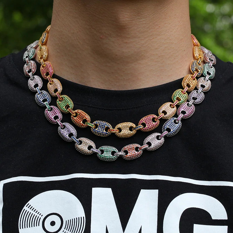 16"-30" Cubic Zirconia Solid Coffee Beans Pig Nose Link Chain Necklace