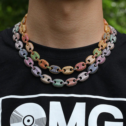 16"-30" Cubic Zirconia Solid Coffee Beans Pig Nose Link Chain Necklace
