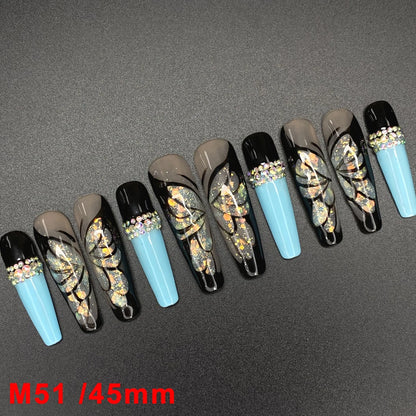 Wholesale Best Quality Durable Acrylic Handmade False Press on Nails 10PCS Luxury Long Ballerina Artificial Fingernail with Glue