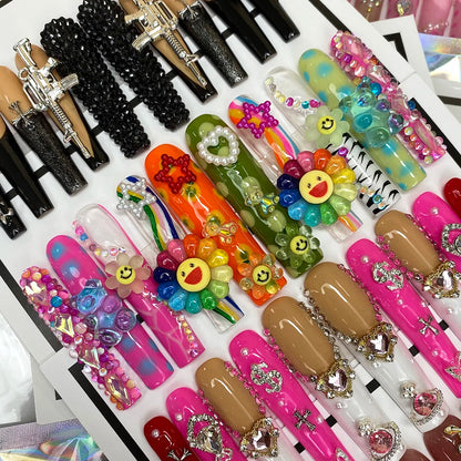 Wholesale Best Quality Durable Acrylic Handmade False Press on Nails 10PCS Luxury Long Ballerina Artificial Fingernail with Glue