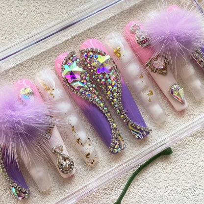 Custom Elegant 3D Decoration Ballerina Wearable Artificial Handmade Press on Nails 10PCS Hand Paint Trapezoid Nails Art Manicure